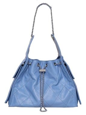 Soft Quilted Leather Shoulder Bag in Aqua Blue